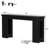 47'' Narrow Console Table with Charging Station & LED Lights, Farmhouse Sofa Table for Living Room & Hallway