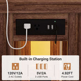 47'' Narrow Console Table with Charging Station & LED Lights, Farmhouse Sofa Table for Living Room & Hallway
