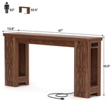 47'' Narrow Console Table with Charging Station & LED Lights, Farmhouse Sofa Table for Living Room & Hallway