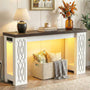 47'' Narrow Console Table with Charging Station & LED Lights, Farmhouse Sofa Table for Living Room & Hallway