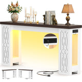 47'' Narrow Console Table with Charging Station & LED Lights, Farmhouse Sofa Table for Living Room & Hallway