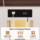47'' Narrow Console Table with Charging Station & LED Lights, Farmhouse Sofa Table for Living Room & Hallway