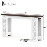 47'' Narrow Console Table with Charging Station & LED Lights, Farmhouse Sofa Table for Living Room & Hallway