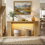 63'' Farmhouse Console Table with Charging Station and LED Lights, Narrow Entryway Table for Home