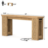 63'' Farmhouse Console Table with Charging Station and LED Lights, Narrow Entryway Table for Home