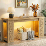 63'' Farmhouse Console Table with Charging Station and LED Lights, Narrow Entryway Table for Home