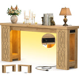 63'' Farmhouse Console Table with Charging Station and LED Lights, Narrow Entryway Table for Home