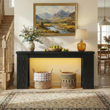 63'' Farmhouse Console Table with Charging Station and LED Lights, Narrow Entryway Table for Home