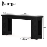 63'' Farmhouse Console Table with Charging Station and LED Lights, Narrow Entryway Table for Home