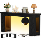 63'' Farmhouse Console Table with Charging Station and LED Lights, Narrow Entryway Table for Home
