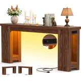 63'' Farmhouse Console Table with Charging Station and LED Lights, Narrow Entryway Table for Home