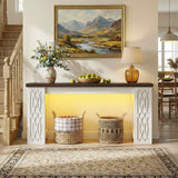 63'' Farmhouse Console Table with Charging Station and LED Lights, Narrow Entryway Table for Home