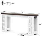63'' Farmhouse Console Table with Charging Station and LED Lights, Narrow Entryway Table for Home