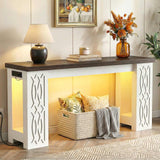 63'' Farmhouse Console Table with Charging Station and LED Lights, Narrow Entryway Table for Home