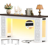 63'' Farmhouse Console Table with Charging Station and LED Lights, Narrow Entryway Table for Home