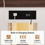 63'' Farmhouse Console Table with Charging Station and LED Lights, Narrow Entryway Table for Home