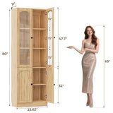 80" Tall Pantry Cabinet with 4 Doors, Kitchen Storage Cabinet with Built-in Baseboard Notch & Adjustable Shelves