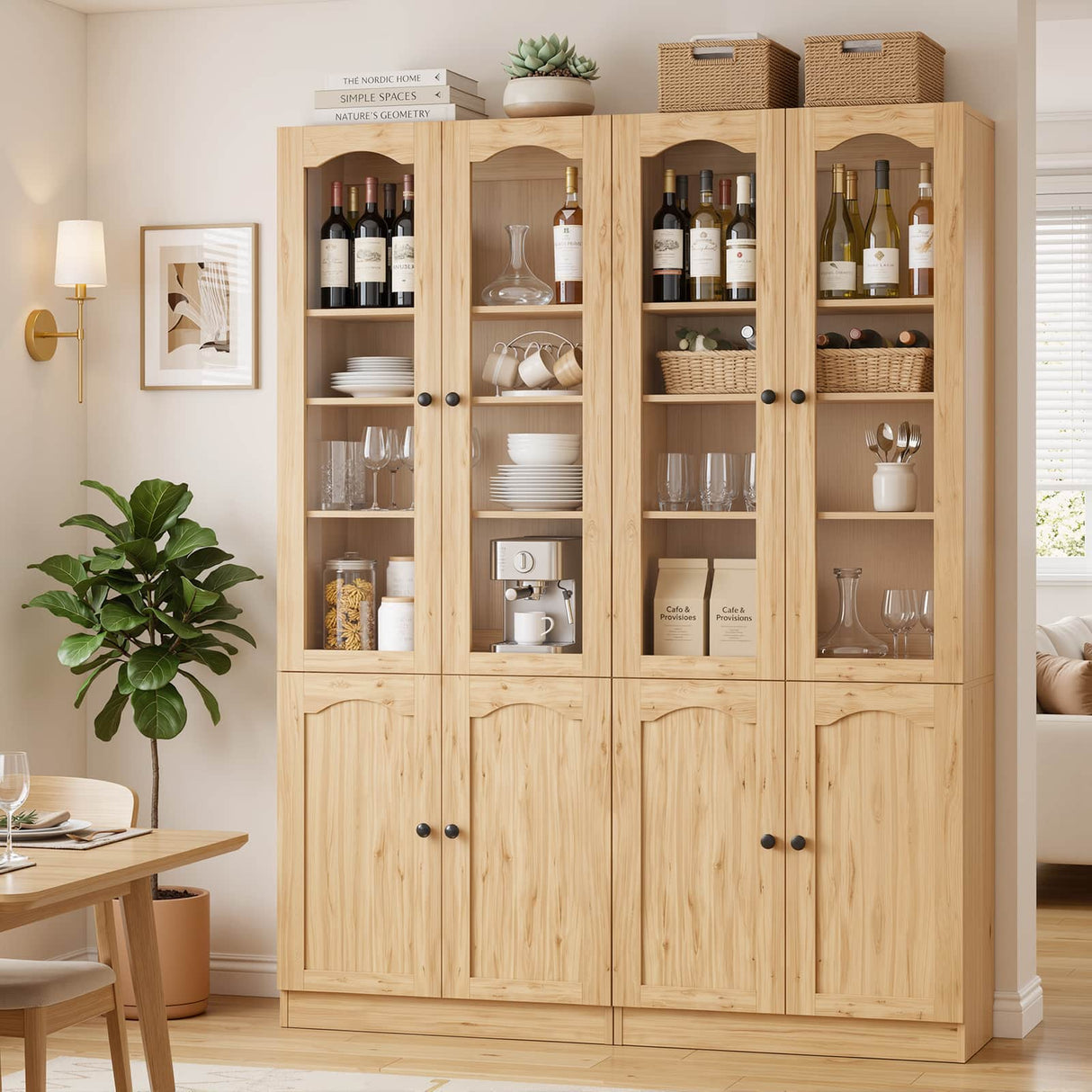 80" Tall Pantry Cabinet with 4 Doors, Kitchen Storage Cabinet with Built-in Baseboard Notch & Adjustable Shelves