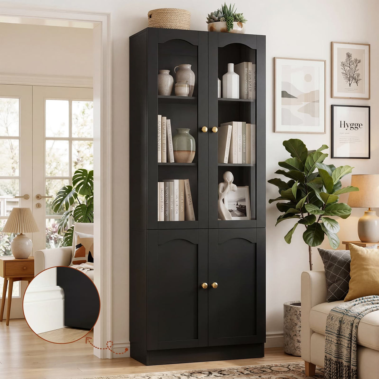 80" Tall Pantry Cabinet with 4 Doors, Kitchen Storage Cabinet with Built-in Baseboard Notch & Adjustable Shelves
