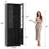 80" Tall Pantry Cabinet with 4 Doors, Kitchen Storage Cabinet with Built-in Baseboard Notch & Adjustable Shelves