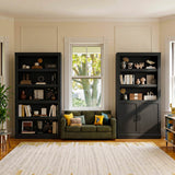 Double Wide Bookshelf, 71 Inch Tall Book Case with Storage Cabinet, 5 Tier Bookshelves and Bookcases