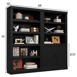 Double Wide Bookshelf, 71 Inch Tall Book Case with Storage Cabinet, 5 Tier Bookshelves and Bookcases