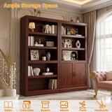 Double Wide Bookshelf, 71 Inch Tall Book Case with Storage Cabinet, 5 Tier Bookshelves and Bookcases