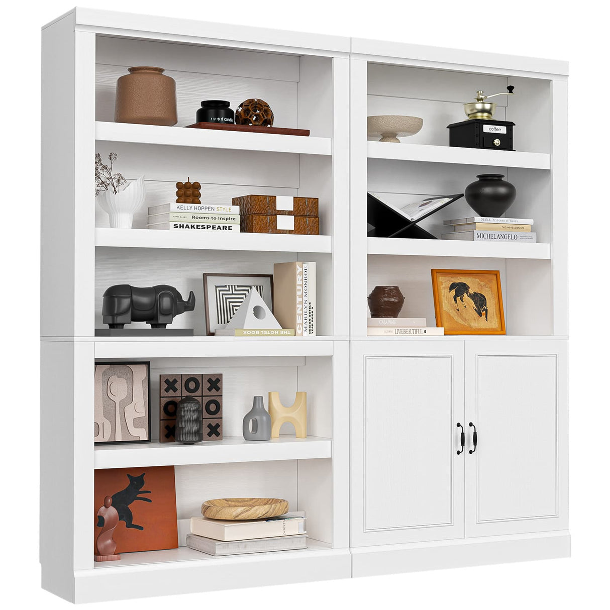 Double Wide Bookshelf, 71 Inch Tall Book Case with Storage Cabinet, 5 Tier Bookshelves and Bookcases