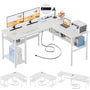 Unikito Reversible L Shaped Desk with Magic Power Outlets and USB Charging Ports, Sturdy Corner Computer Desk with Storage Shelves, Gaming Desk for Home Office, Easy to Assemble