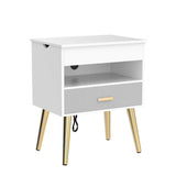Unikito 35'' Nightstands Set of 2 with Reversible Lift Top, Large Night Stand with LED Lights, Tall Bedside Table with Charging Station, High End Side Table for Bedroom, Sofa Side