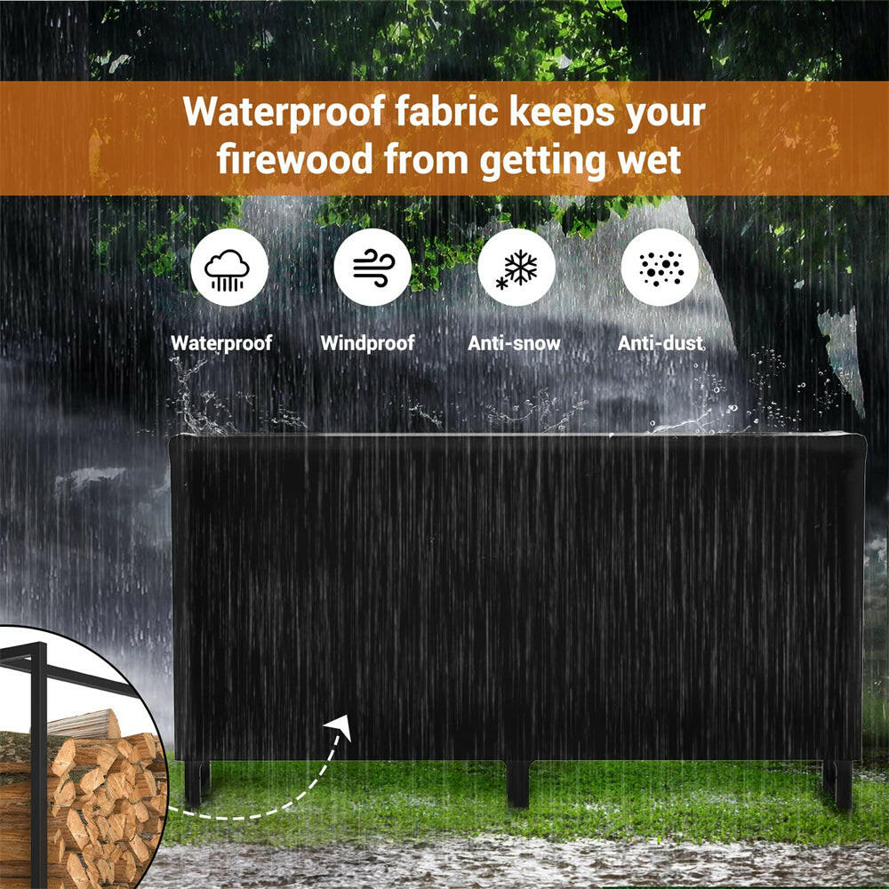 Unikito 8ft Firewood Rack Outdoor with Cover Combo Set Waterproof, Heavy Duty Steel Stack Organizer, Black