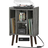 Unikito Record Player Stand, Vinyl Turntable Stand with Power Outlet and USB Charging Port, Record Display Table with Storage, Audio Rack, Turntable Nightstand for Bedroom, Living Room