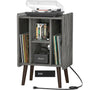 Unikito Record Player Stand, Vinyl Turntable Stand with Power Outlet and USB Charging Port, Record Display Table with Storage, Audio Rack, Turntable Nightstand for Bedroom, Living Room