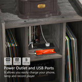 Unikito Record Player Stand, Vinyl Turntable Stand with Power Outlet and USB Charging Port, Record Display Table with Storage, Audio Rack, Turntable Nightstand for Bedroom, Living Room