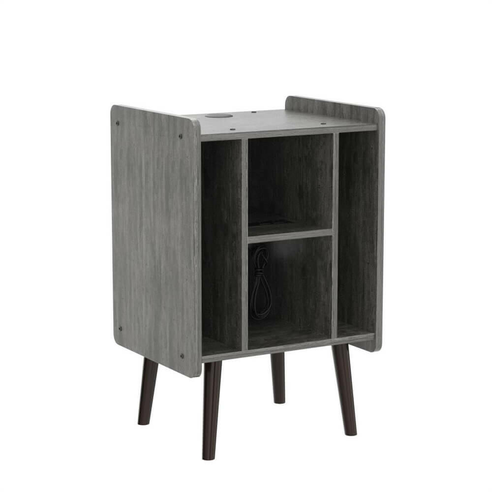Unikito Record Player Stand, Vinyl Turntable Stand with Power Outlet and USB Charging Port, Record Display Table with Storage, Audio Rack, Turntable Nightstand for Bedroom, Living Room