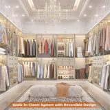 Closet System with Corner, 90.5 Inch Wooden Closet Organizer System with Drawers, Hanging Rods and Shelves