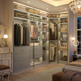 3-In-1 Freestanding Closet System, Closet Organizer with 5 Wood Drawers, 4 Hanging Rods, Reversible, 63.2"L x 63.2"W x 80"H, Load 2000+LBS