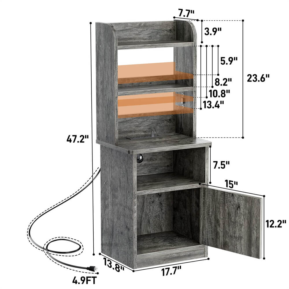 Unikito Nightstand with Charging Station, Tall Bedside Table with