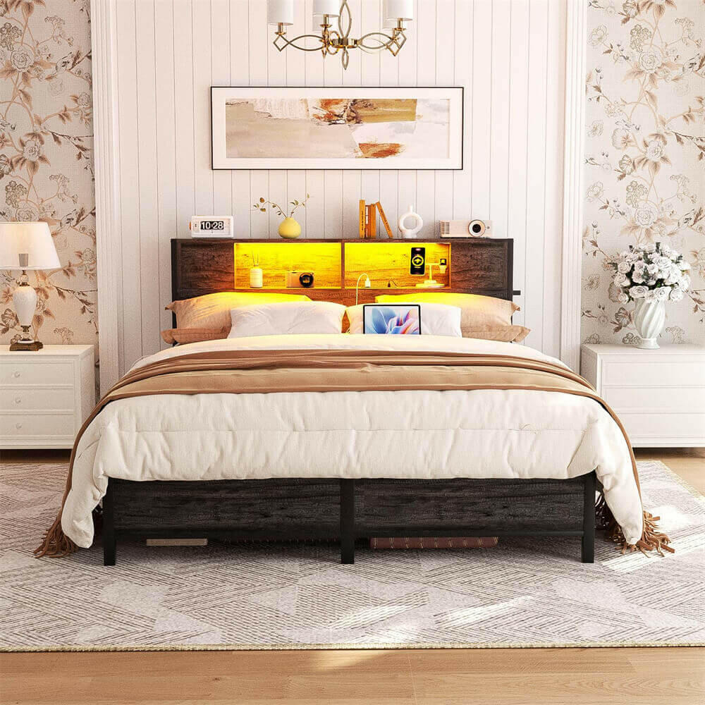 Queen size bed box frame sales