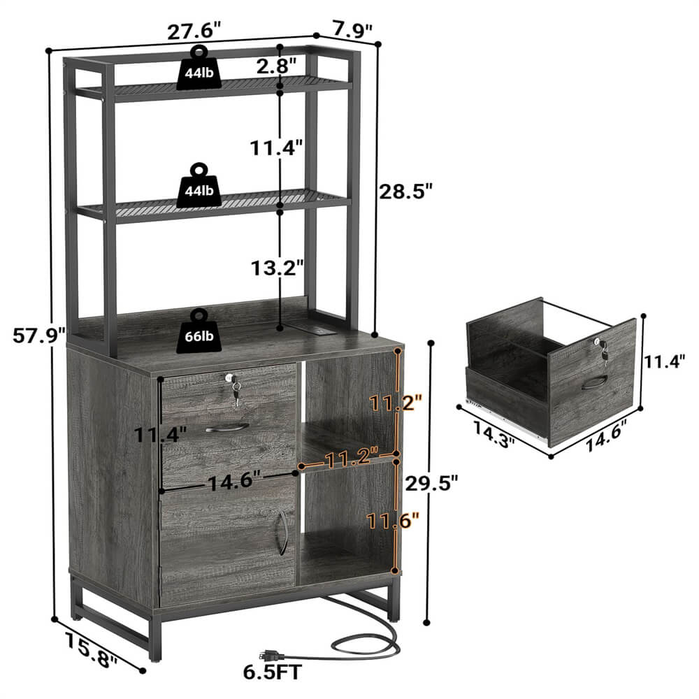 Vertical Filing Cabinet with Lock Drawers, Power Outlets and Shelf