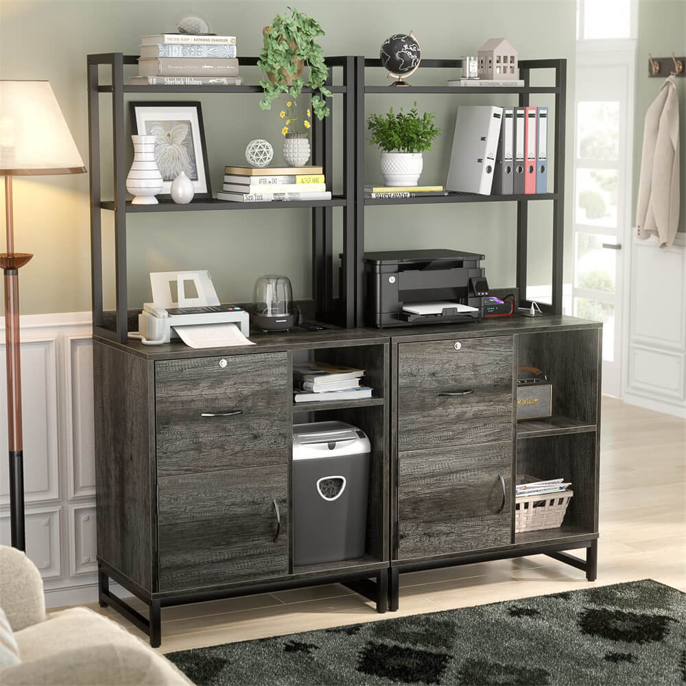 Vertical Filing Cabinet with Lock Drawers, Power Outlets and Shelf