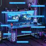 Unikito 2024 Upgrade Gaming Desk with Hutch, 55.2'' Magic Computer Desk with LED and Outlets, Reversible Workstation Desk with Pegboard