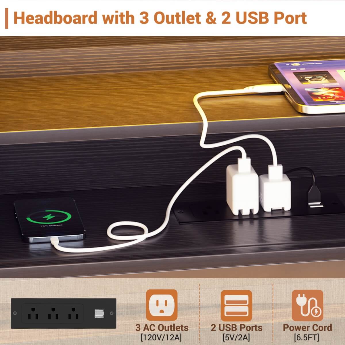 L-shaped Twin Daybed with Storage Headboard, 2 Darwers, Charging Station and LED Light