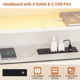 L-shaped Twin Daybed with Storage Headboard, 2 Darwers, Charging Station and LED Light