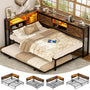 Twin Corner Daybed Frame with Trundle and Storage Headboard, Built-in Outlets and LED Light
