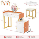 Unikito Vanity Desk with Mirror and Lights, Makeup Vanity Table Set with 3 Storage Drawers, Stool and Divided Organizers, Dressing Table with 3 Color Lighting Options for Women Girls