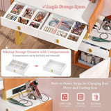 Unikito Vanity Desk with Mirror and Lights, Makeup Vanity Table Set with 3 Storage Drawers, Stool and Divided Organizers, Dressing Table with 3 Color Lighting Options for Women Girls