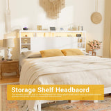 King Size Bookcase Headboard with Storage, Power Outlets, and RGB LED Light