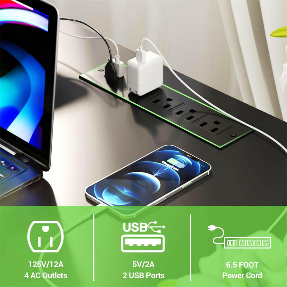 Unikito L Shaped Desk, Reversible Corner Computer Desk with Magic Power Outlets and Smart LED Light, Unique Grid Design, 55 Inch Office Desk with Monitor Stand and Storage Shelf
