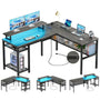 Unikito L Shaped Desk, Reversible Corner Computer Desk with Magic Power Outlets and Smart LED Light, Unique Grid Design, 55 Inch Office Desk with Monitor Stand and Storage Shelf
